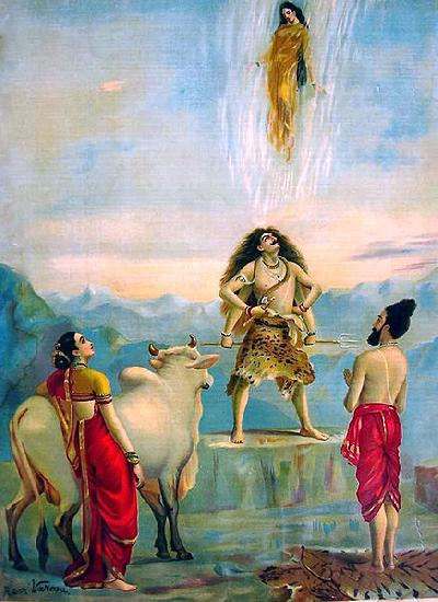 Raja Ravi Varma Ganga vatram or Descent of Ganga oil painting image